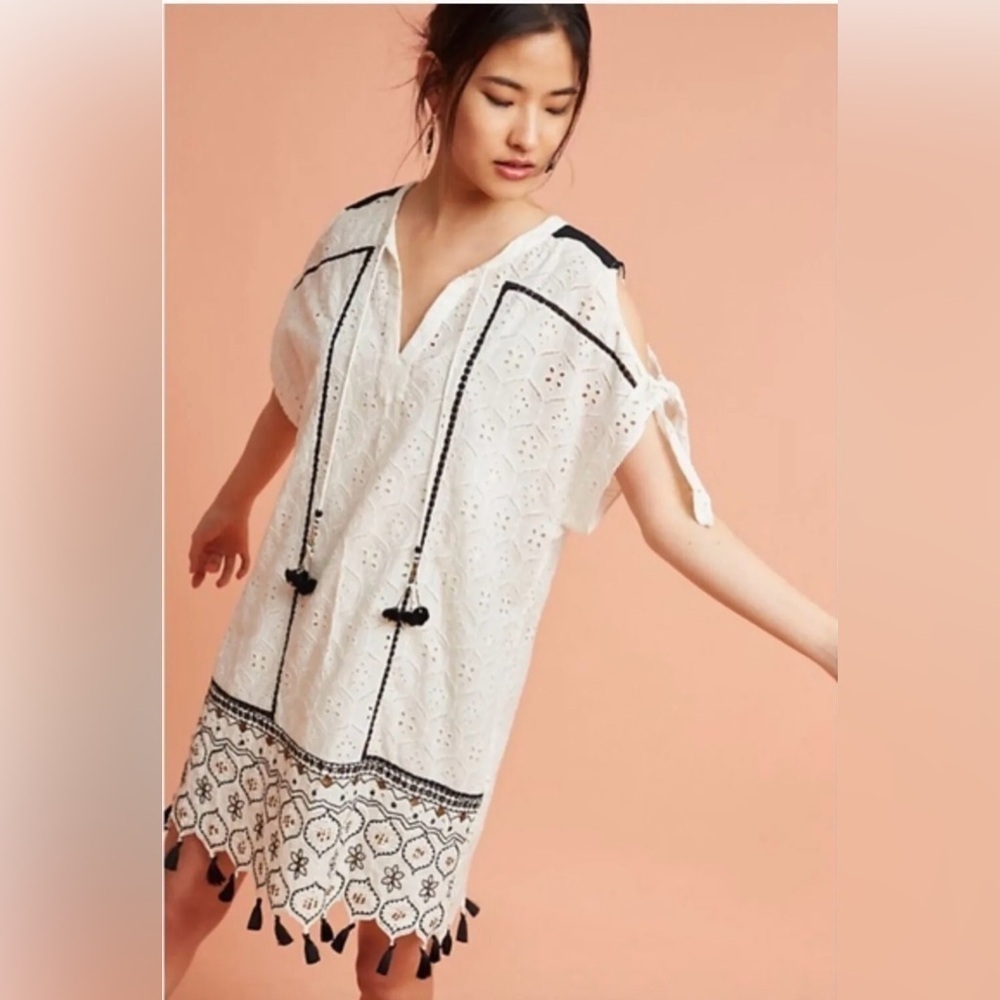 Anthropologie Hemant & Nandita Aditya White Embroidered Dress Size M